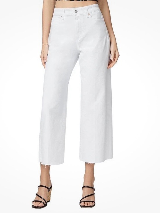PAIGE Denim - PAIGE White High-Rise Wide-Leg Jeans with Tag Detail 30P